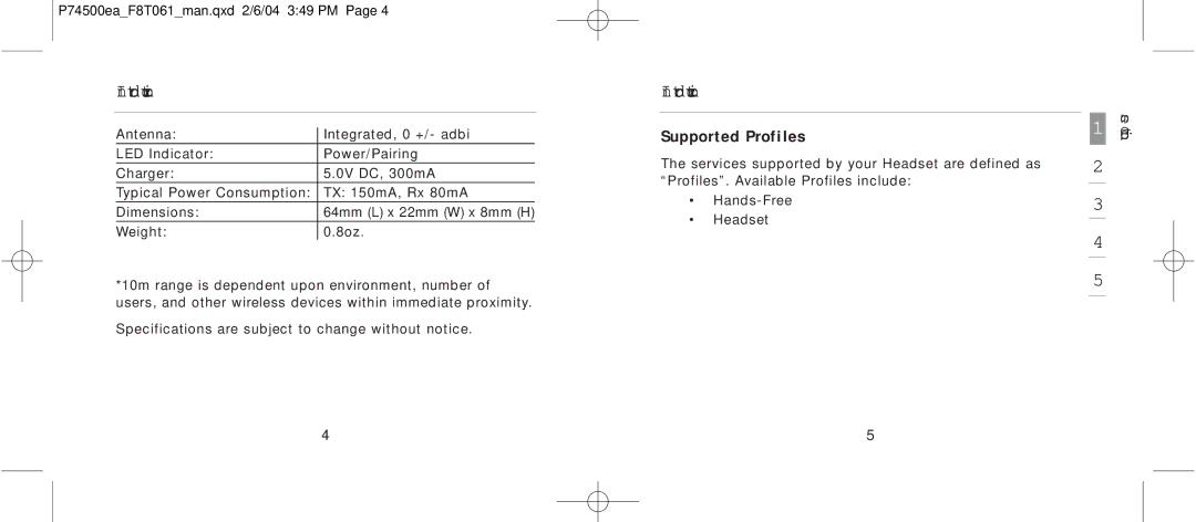 Belkin F8T061 manual Supported Profiles 