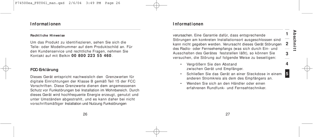 Belkin F8T061 manual Informationen, FCC-Erklärung 