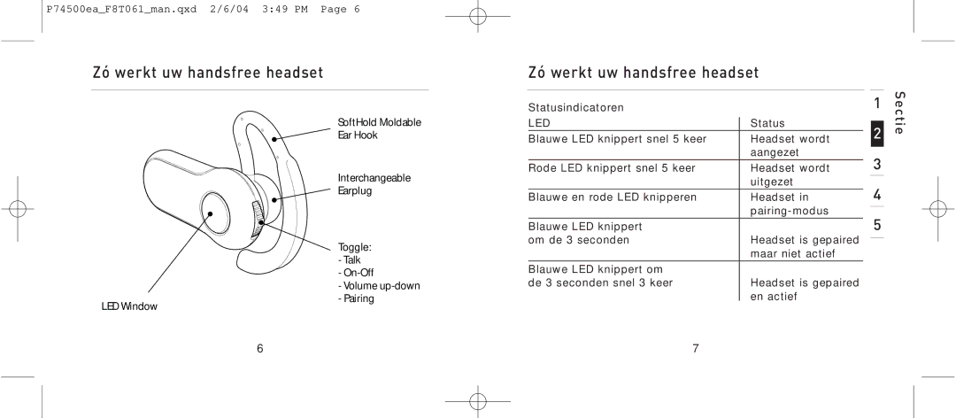 Belkin F8T061 manual Zó werkt uw handsfree headset 