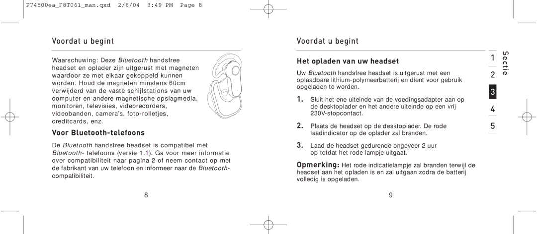 Belkin F8T061 manual Voor Bluetooth-telefoons, Het opladen van uw headset 