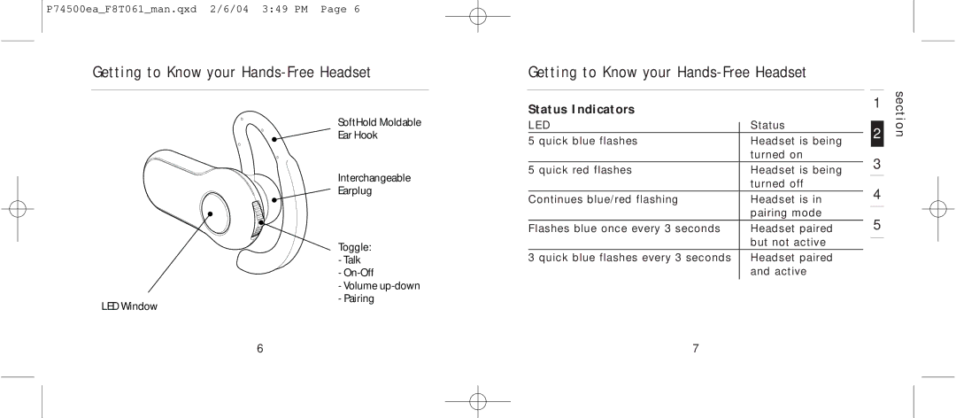 Belkin F8T061 manual Getting to Know your Hands-Free Headset, Status Indicators 