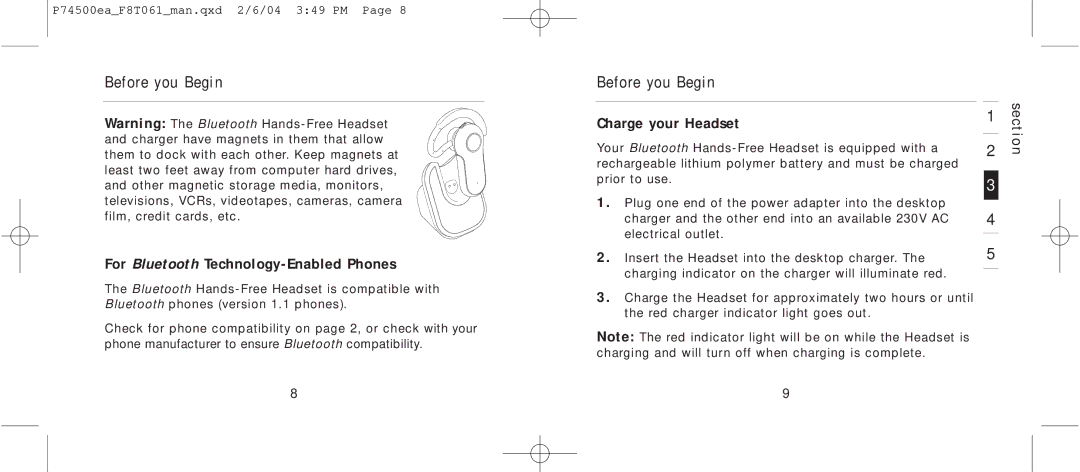 Belkin F8T061 manual For Bluetooth Technology-Enabled Phones, Charge your Headset 