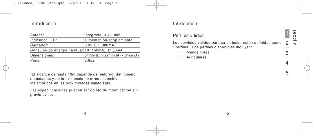 Belkin F8T061 manual Perfiles válidos 