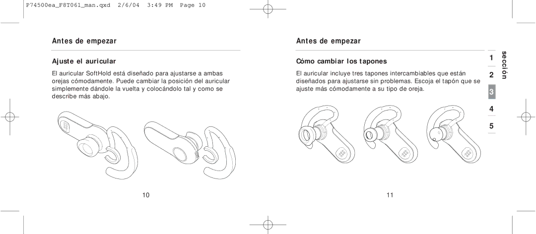 Belkin F8T061 manual Ajuste el auricular, Cómo cambiar los tapones 