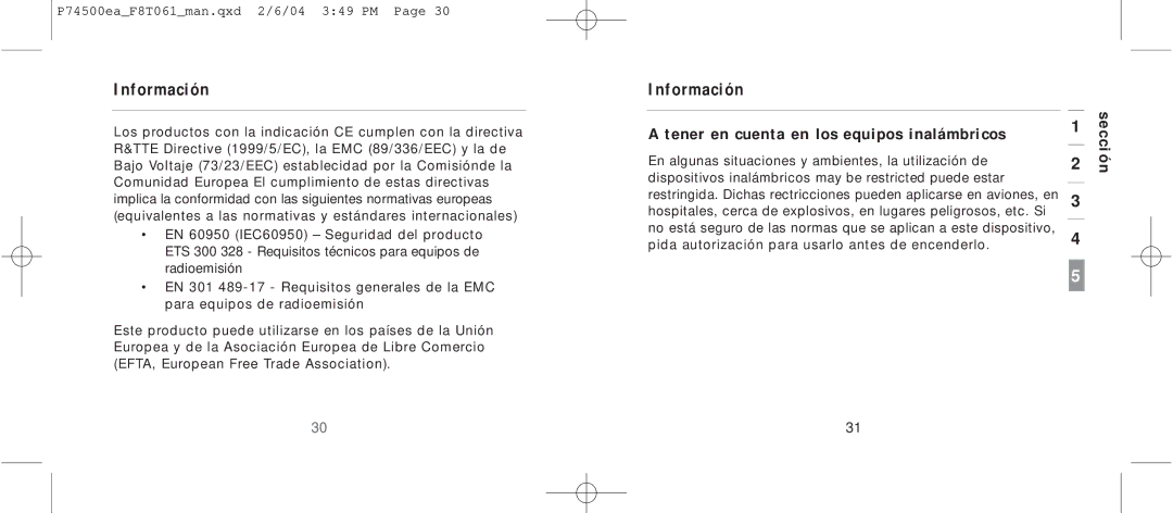 Belkin F8T061 manual Tener en cuenta en los equipos inalámbricos 