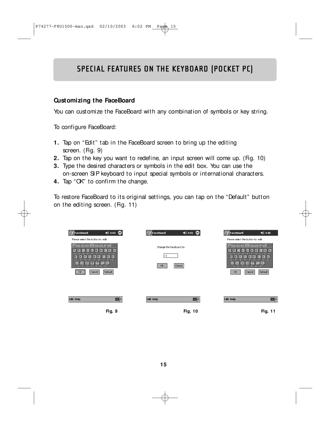 Belkin F8U1500 manual Customizing the FaceBoard 