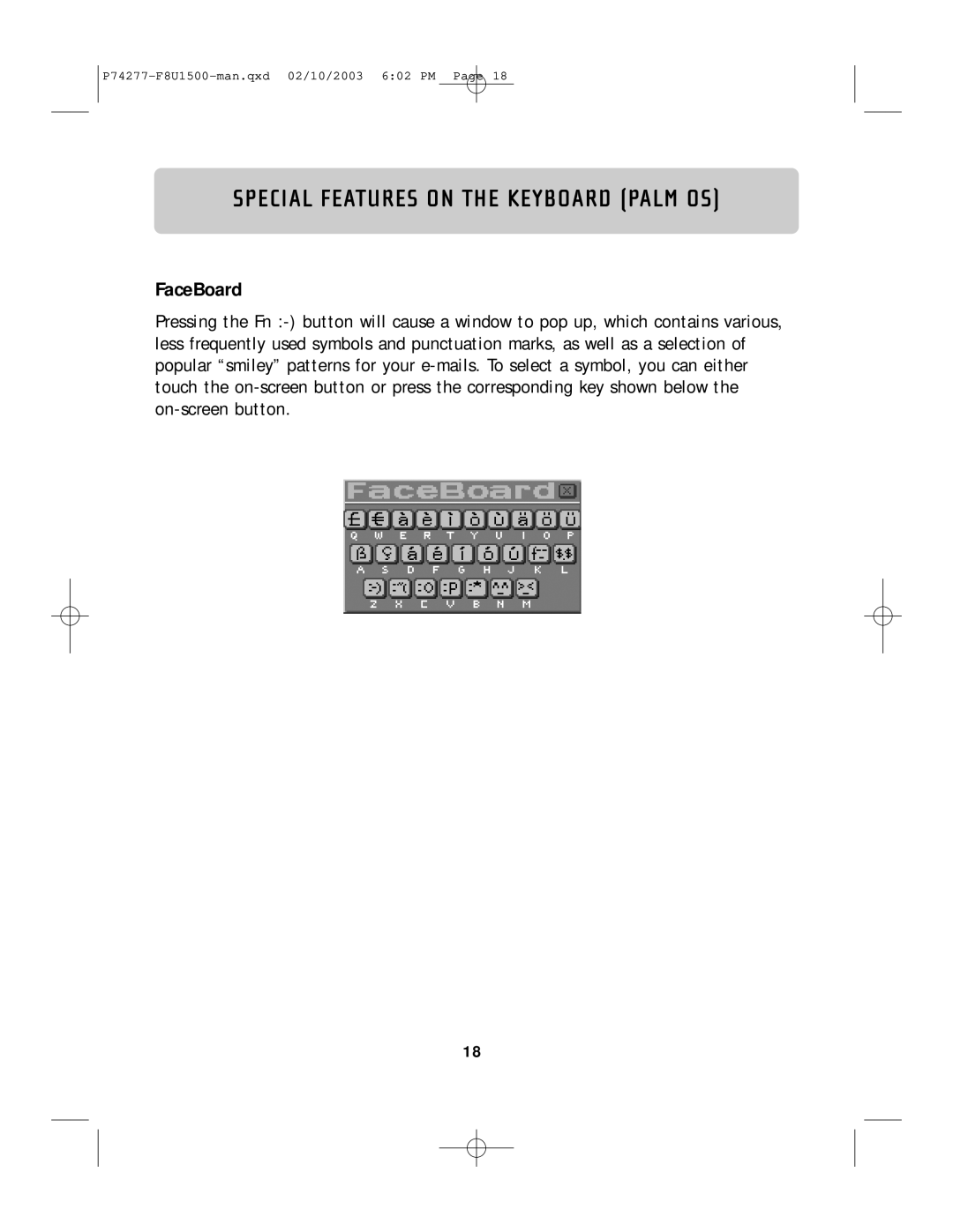 Belkin F8U1500 manual FaceBoard 