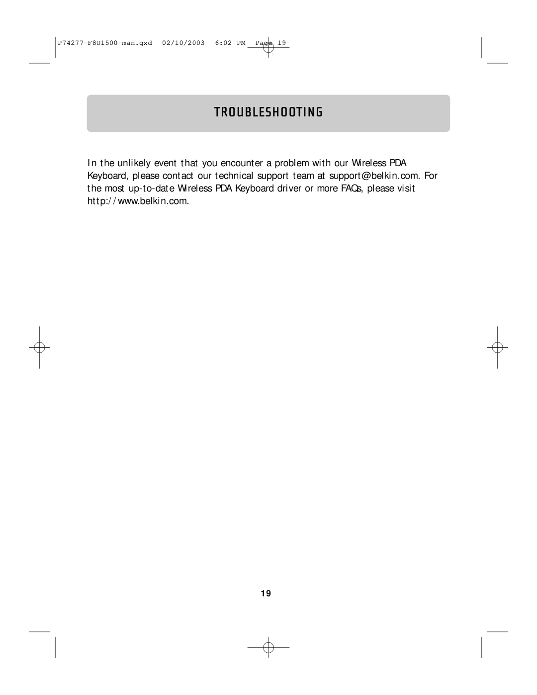 Belkin F8U1500 manual Troubleshooting 