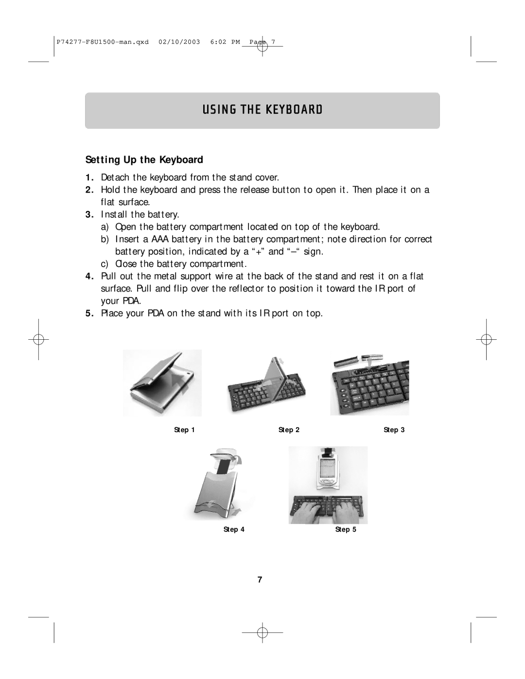 Belkin F8U1500 manual Using the Keyboard, Setting Up the Keyboard 