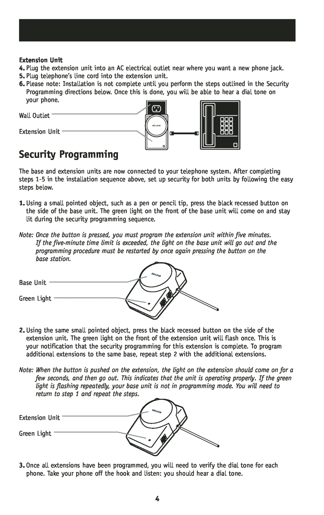 Belkin F8V1027 user manual Security Programming, Extension Unit 