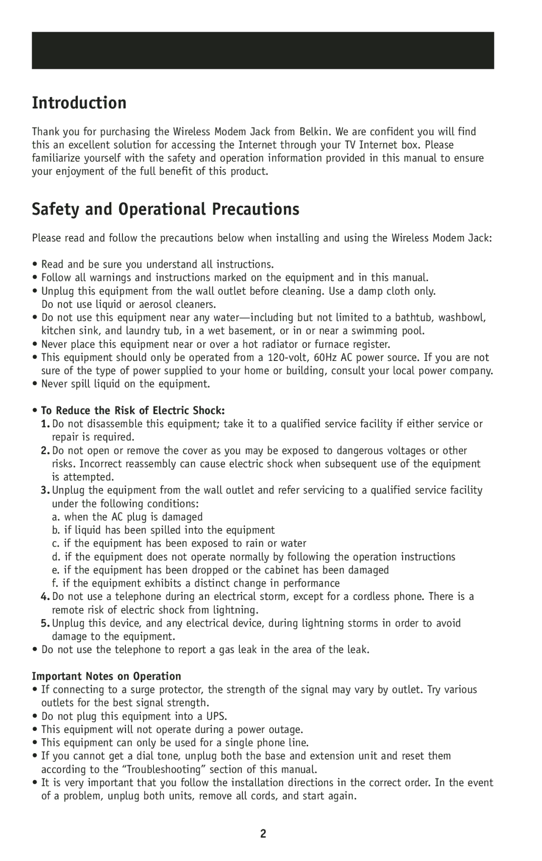 Belkin F8V1027 user manual Introduction, Safety and Operational Precautions, Never spill liquid on the equipment 