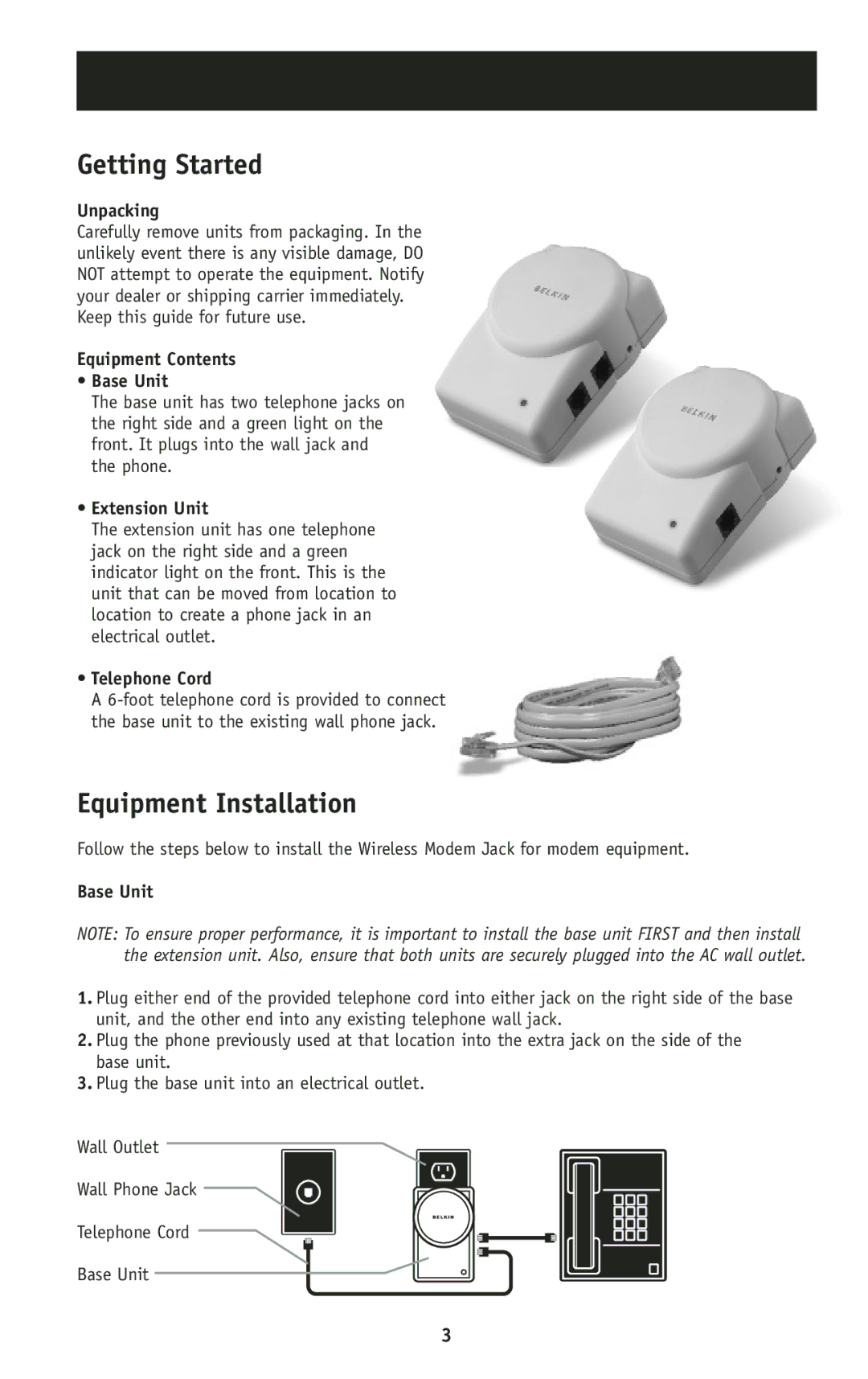 Belkin F8V1027 user manual Getting Started, Equipment Installation 