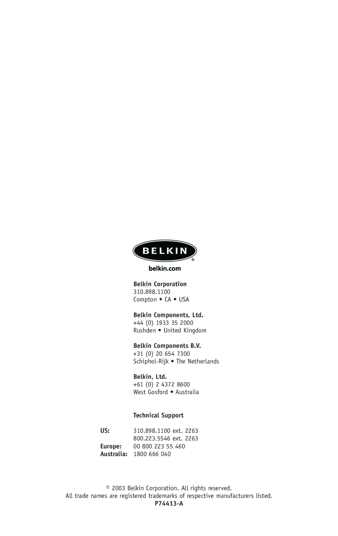 Belkin F8V1027 user manual P74413-A 