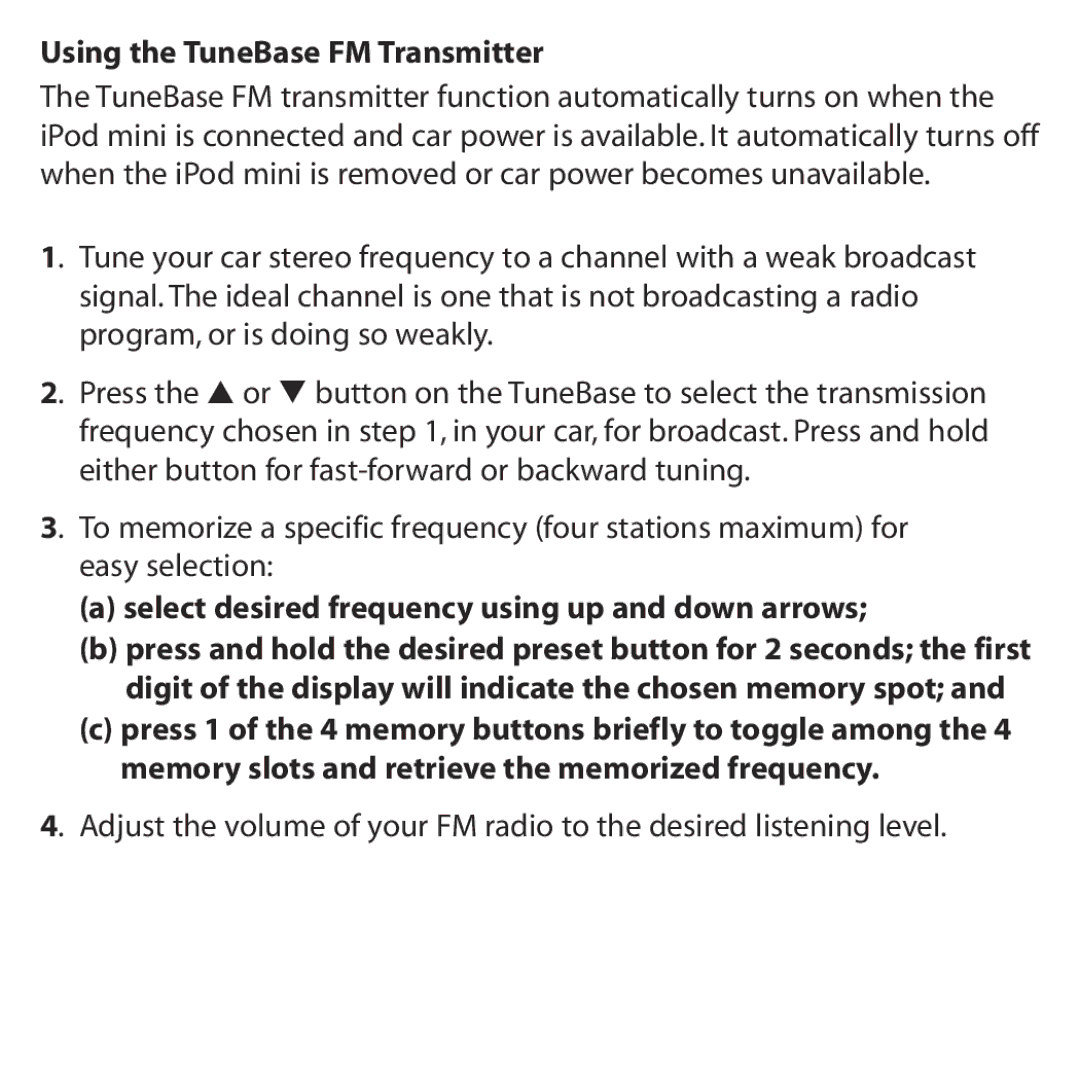 Belkin F8V7097 user manual Using the TuneBase FM Transmitter 