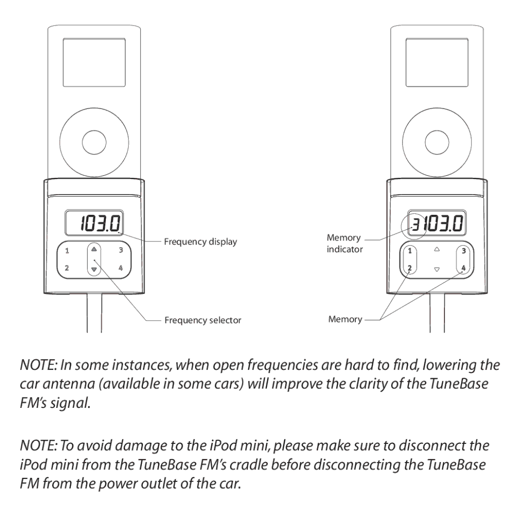 Belkin F8V7097 user manual Frequency display Memory Indicator Frequency selector 