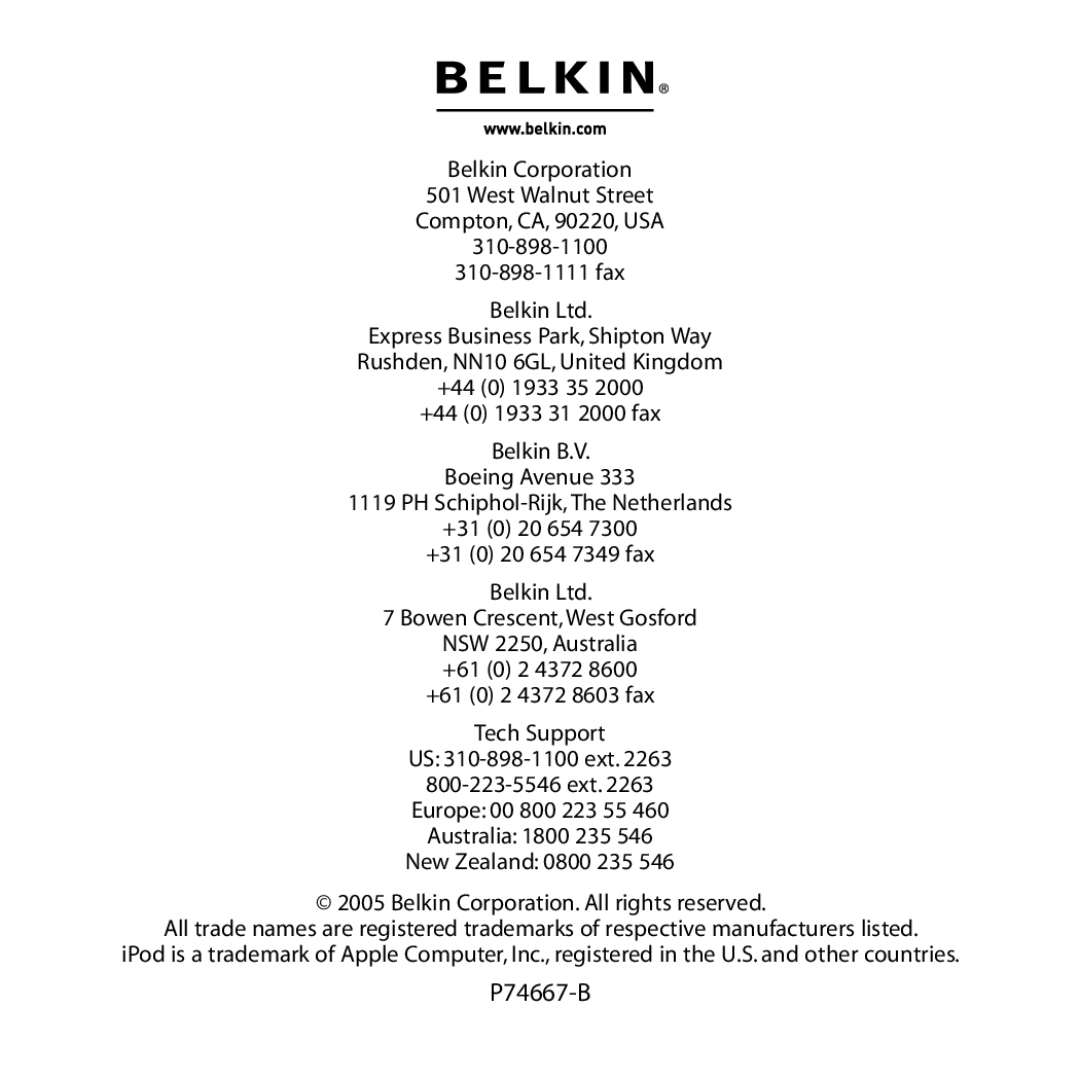 Belkin F8V7097 user manual P74667-B 