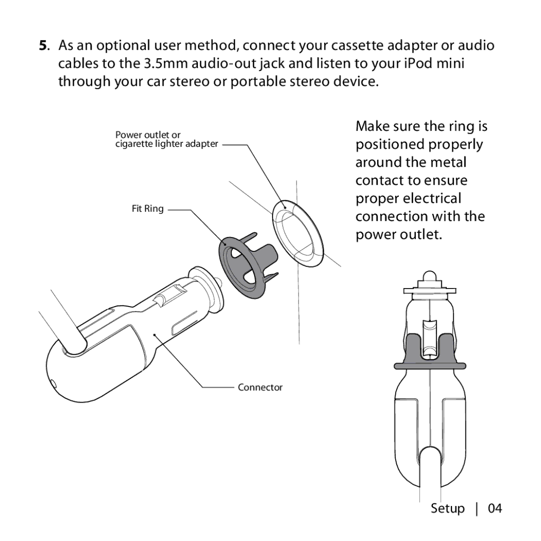 Belkin F8V7097 user manual Power outlet or cigarette lighter adapter Fit Ring 