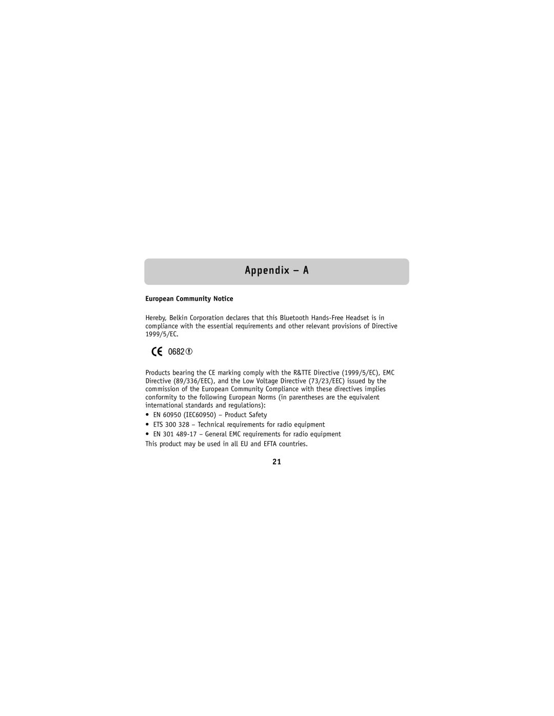 Belkin F8V9017 user manual European Community Notice, Appendix - A 