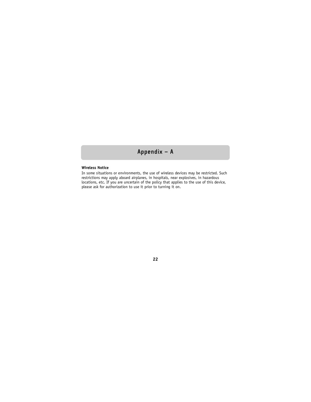Belkin F8V9017 user manual Wireless Notice, Appendix - A 