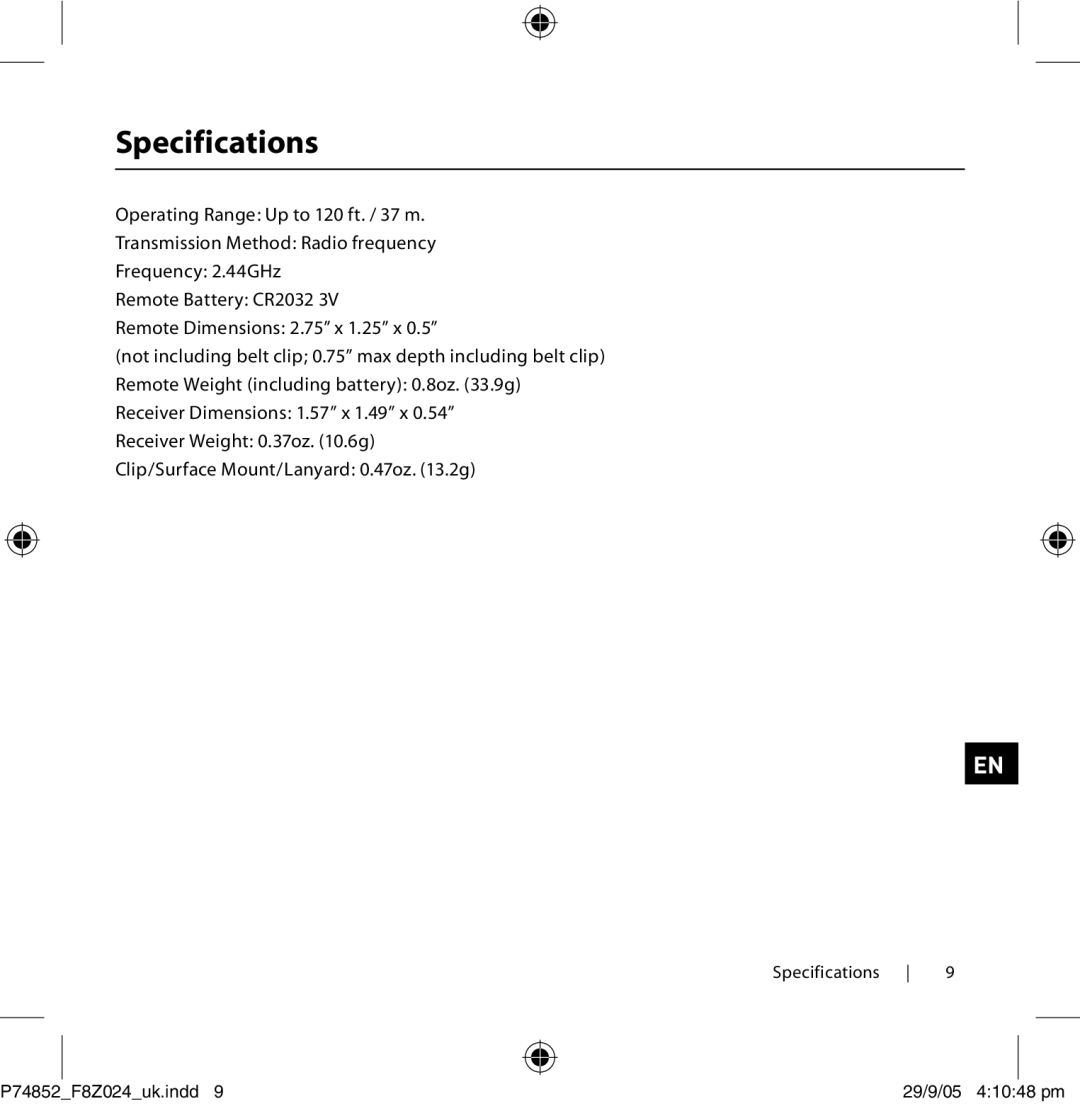 Belkin F8Z024EA user manual Specifications 