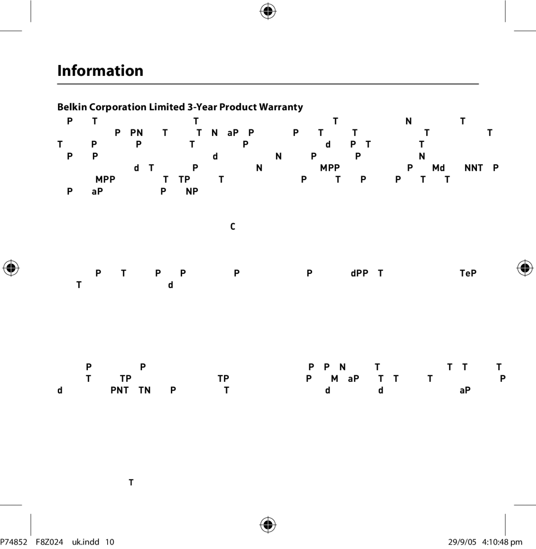 Belkin F8Z024EA user manual Information, Belkin Corporation Limited 3-Year Product Warranty 
