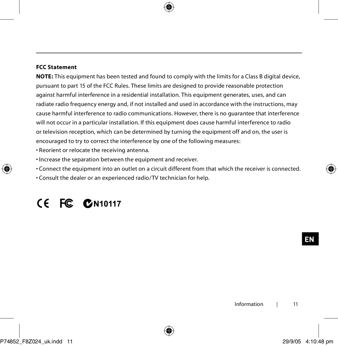 Belkin F8Z024EA user manual FCC Statement 