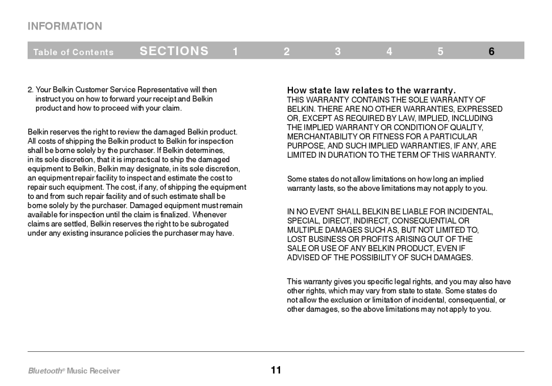 Belkin F8Z492 8820tt00264 user manual How state law relates to the warranty 