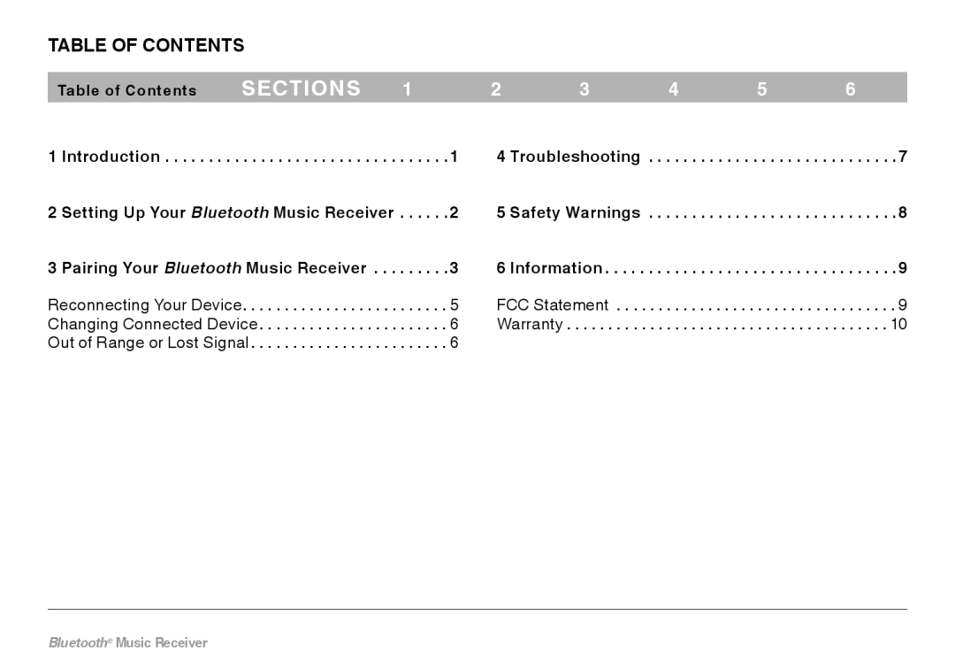 Belkin F8Z492 8820tt00264 user manual Sections, Table of contents 