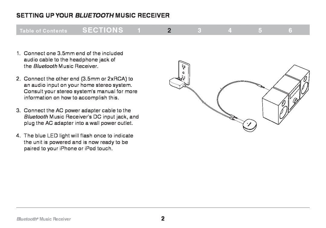 Belkin F8Z492 8820tt00264 user manual Setting Up Your Bluetooth Music Receiver, sections 