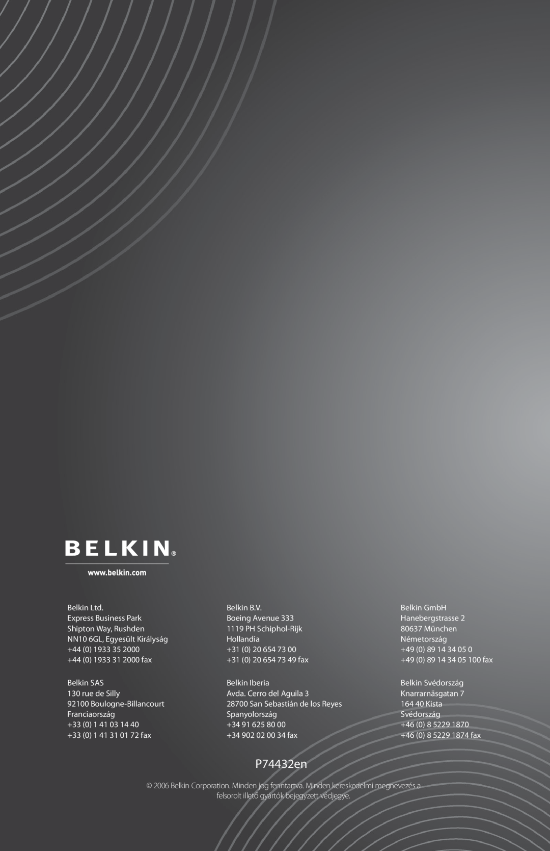 Belkin F9G623EN3M, F9G823EN3M user manual Audio Videó Digitális Készletek, Bevezető, P74432en, 89 14 34 05 100 fax 