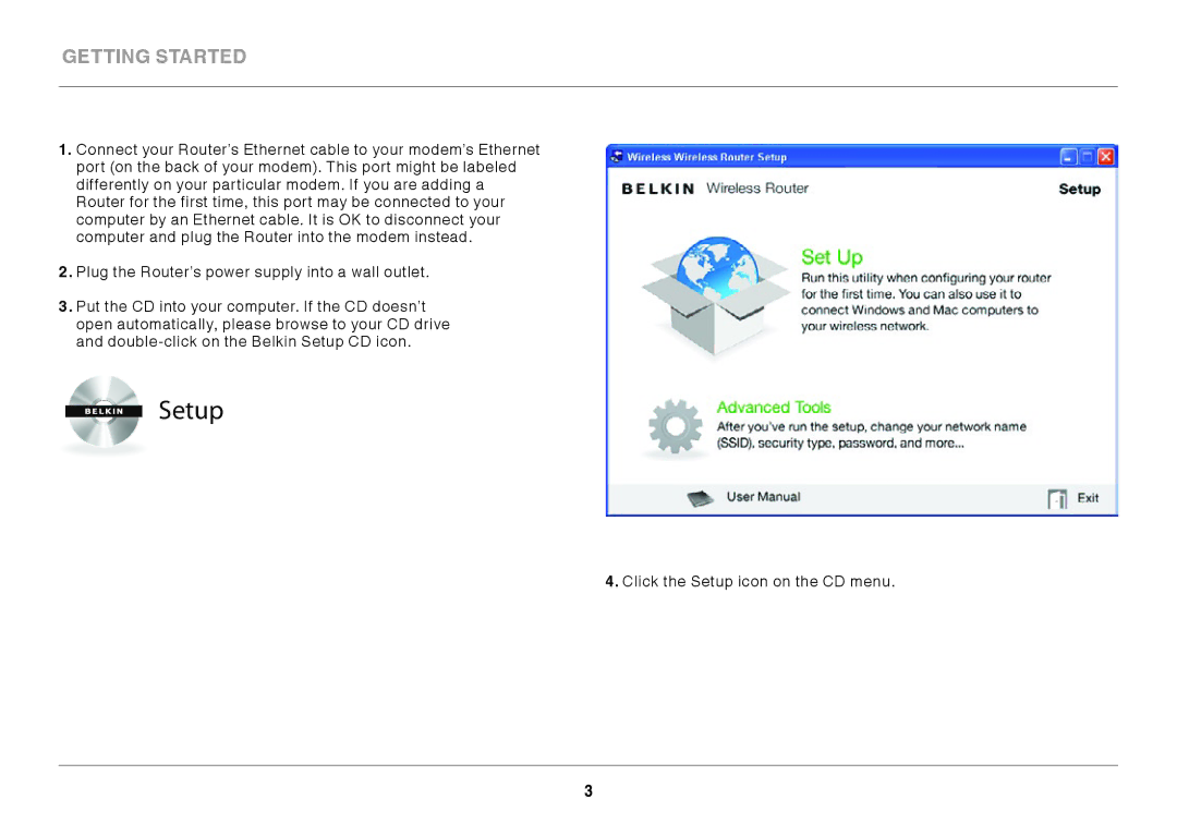 Belkin F9K1001 user manual Setup 