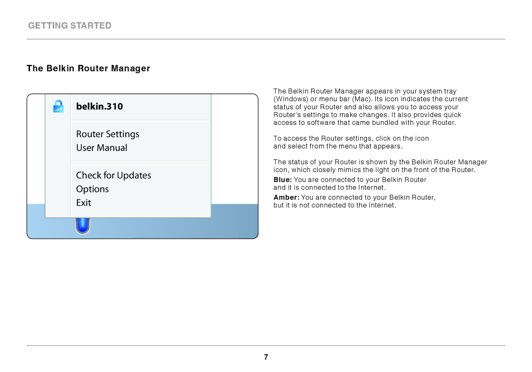 Belkin F9K1001 user manual Belkin.310, Belkin Router Manager 