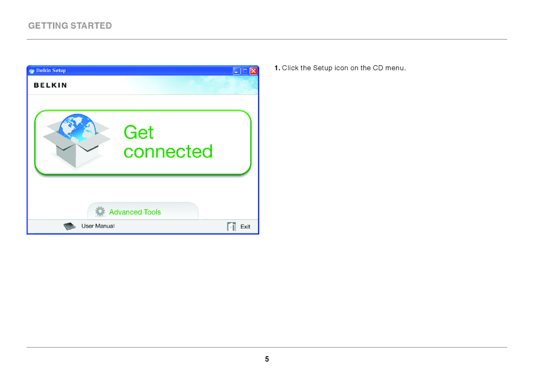 Belkin F9K1002 user manual Click the Setup icon on the CD menu 