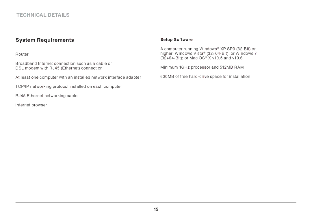 Belkin F9K1003 user manual System Requirements, Setup Software 