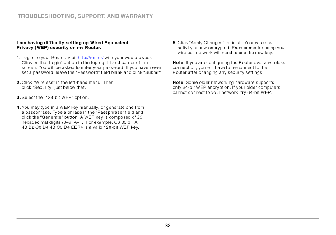 Belkin F9K1003 user manual Troubleshooting, Support, and Warranty 