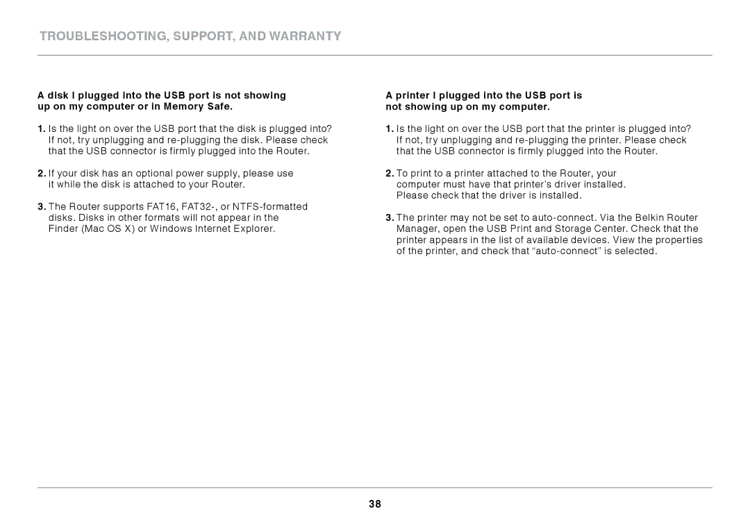 Belkin F9K1102 user manual Troubleshooting, Support, and Warranty 