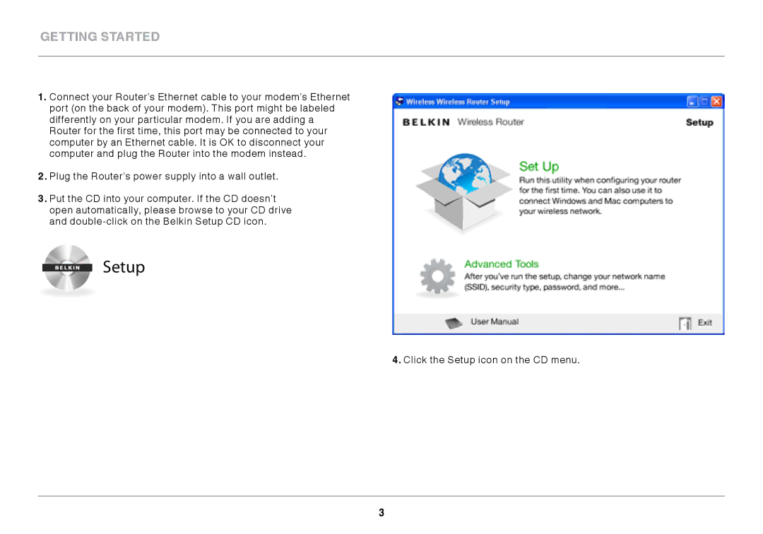 Belkin F9K1102 user manual Setup 