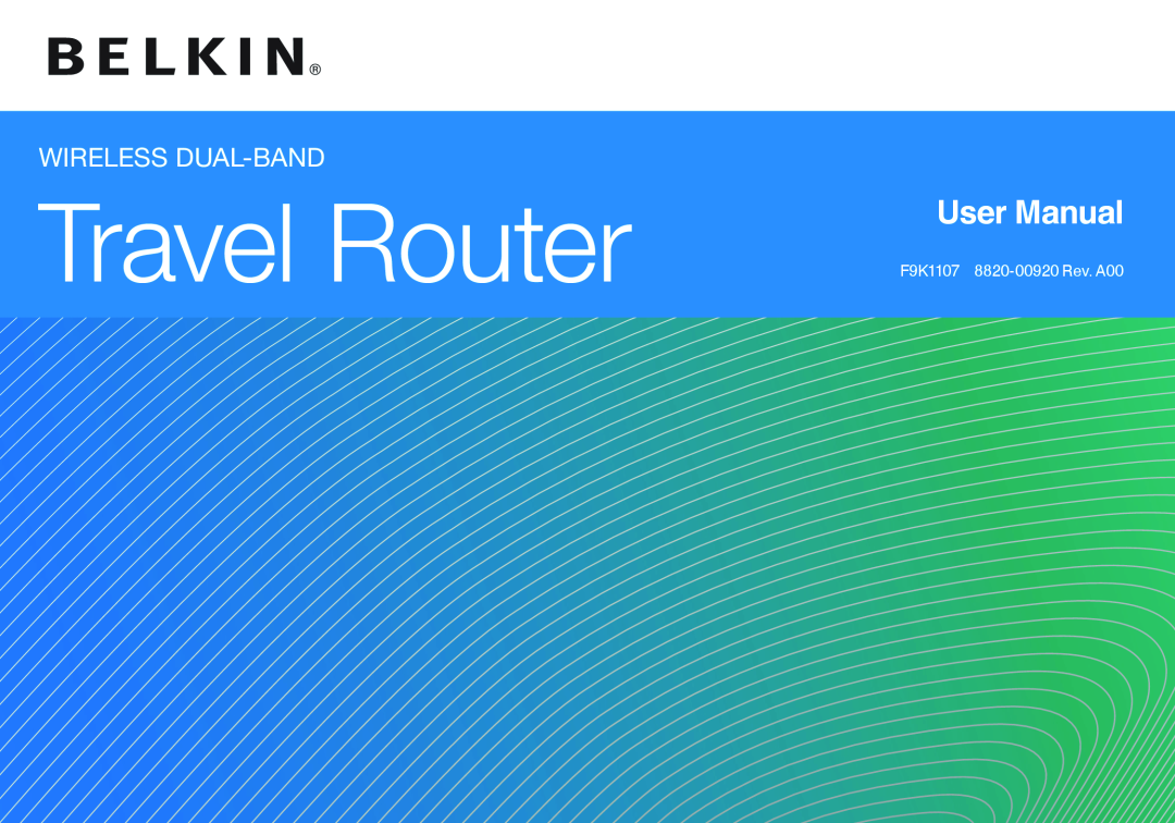 Belkin F9K1107 8820-00920 Rev. A00 user manual Travel Router, Wireless Dual-Band 