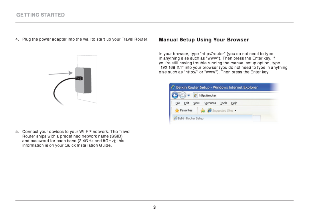 Belkin F9K1107 8820-00920 Rev. A00 user manual Manual Setup Using Your Browser, Getting Started 