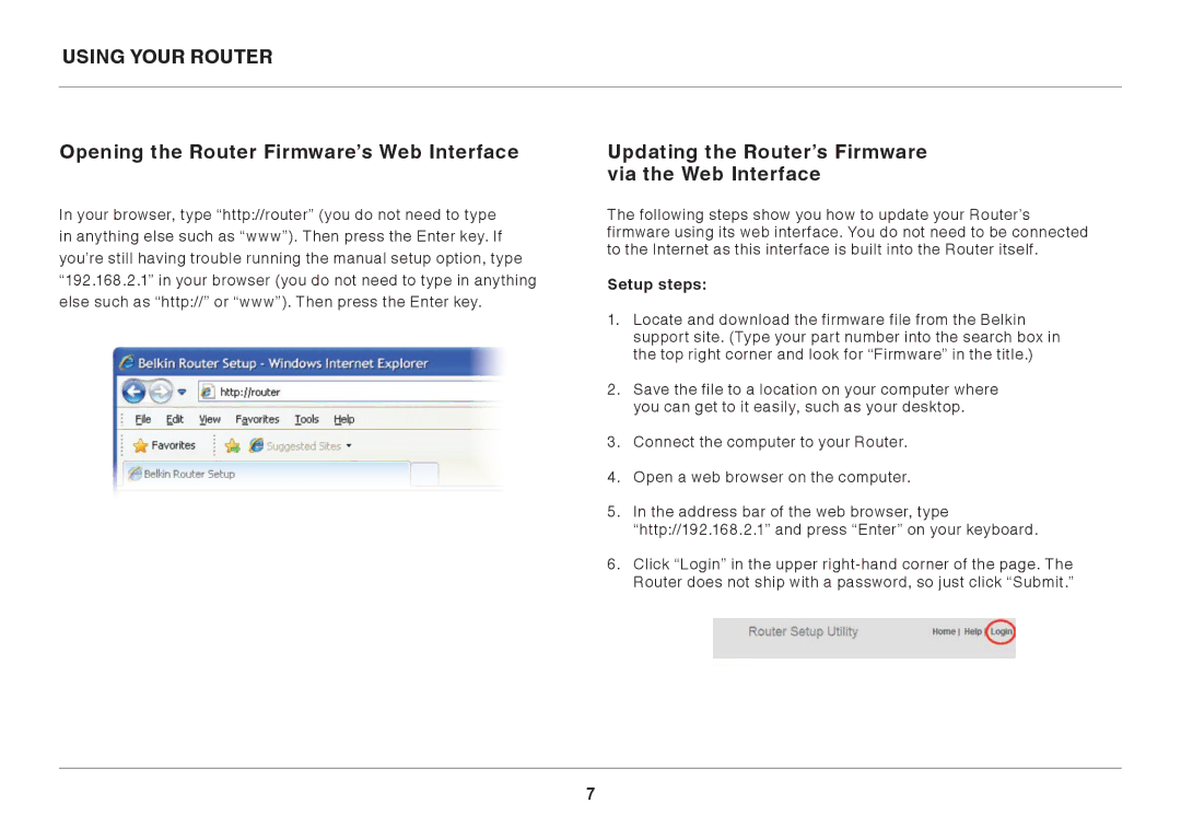 Belkin F9K1107 8820-00920 Rev. A00 user manual Using Your Router, Setup steps 