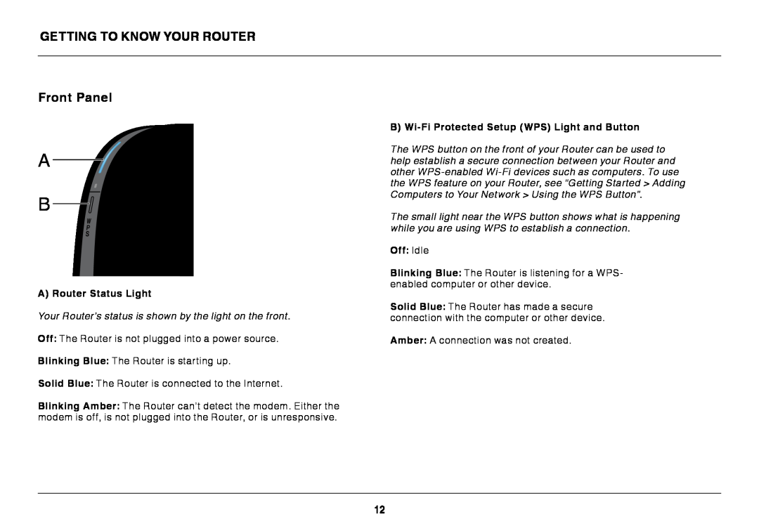 Belkin F9K1108V1 user manual Getting to Know Your Router, Front Panel, A Router Status Light, Off Idle 