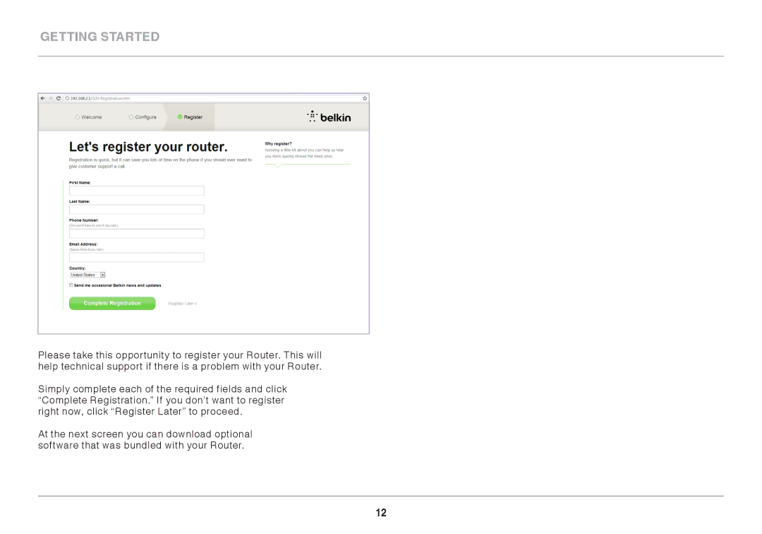 Belkin F9K1116 user manual Getting Started 