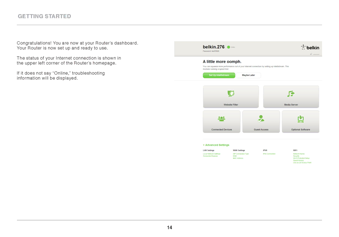 Belkin F9K1116 user manual Getting Started 