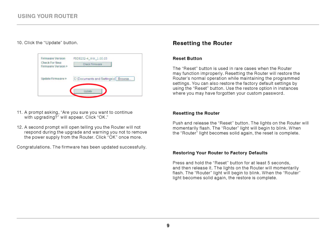 Belkin GO N300 DB user manual Resetting the Router, Restoring Your Router to Factory Defaults 