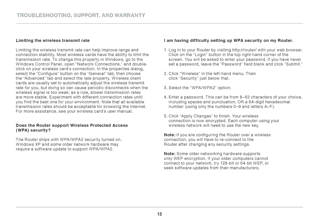 Belkin GO N300 DB Troubleshooting, Support, and Warranty, Am having difficulty setting up WPA security on my Router 