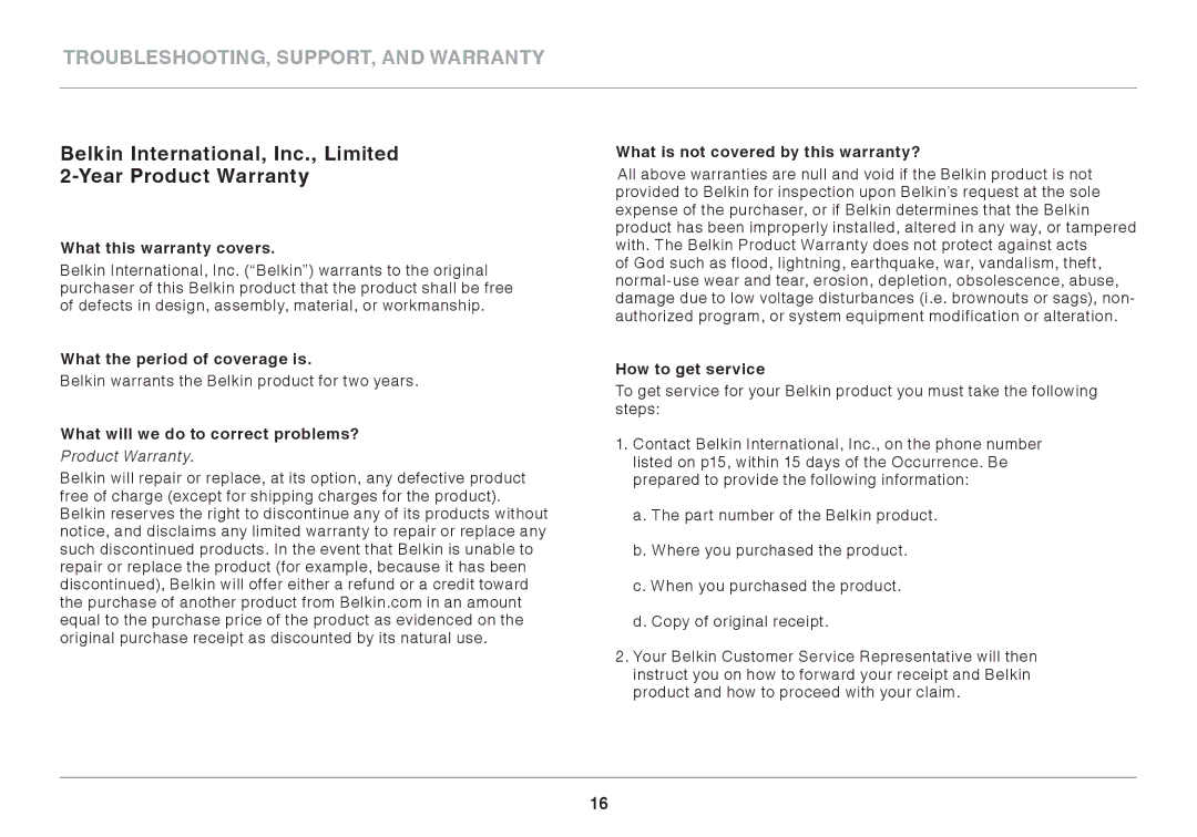 Belkin GO N300 DB What this warranty covers, What the period of coverage is, What will we do to correct problems? 