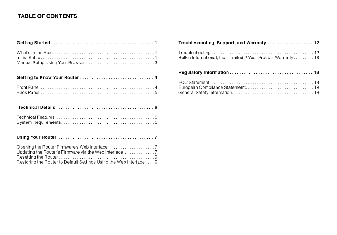 Belkin GO N300 DB user manual Table Of Contents 