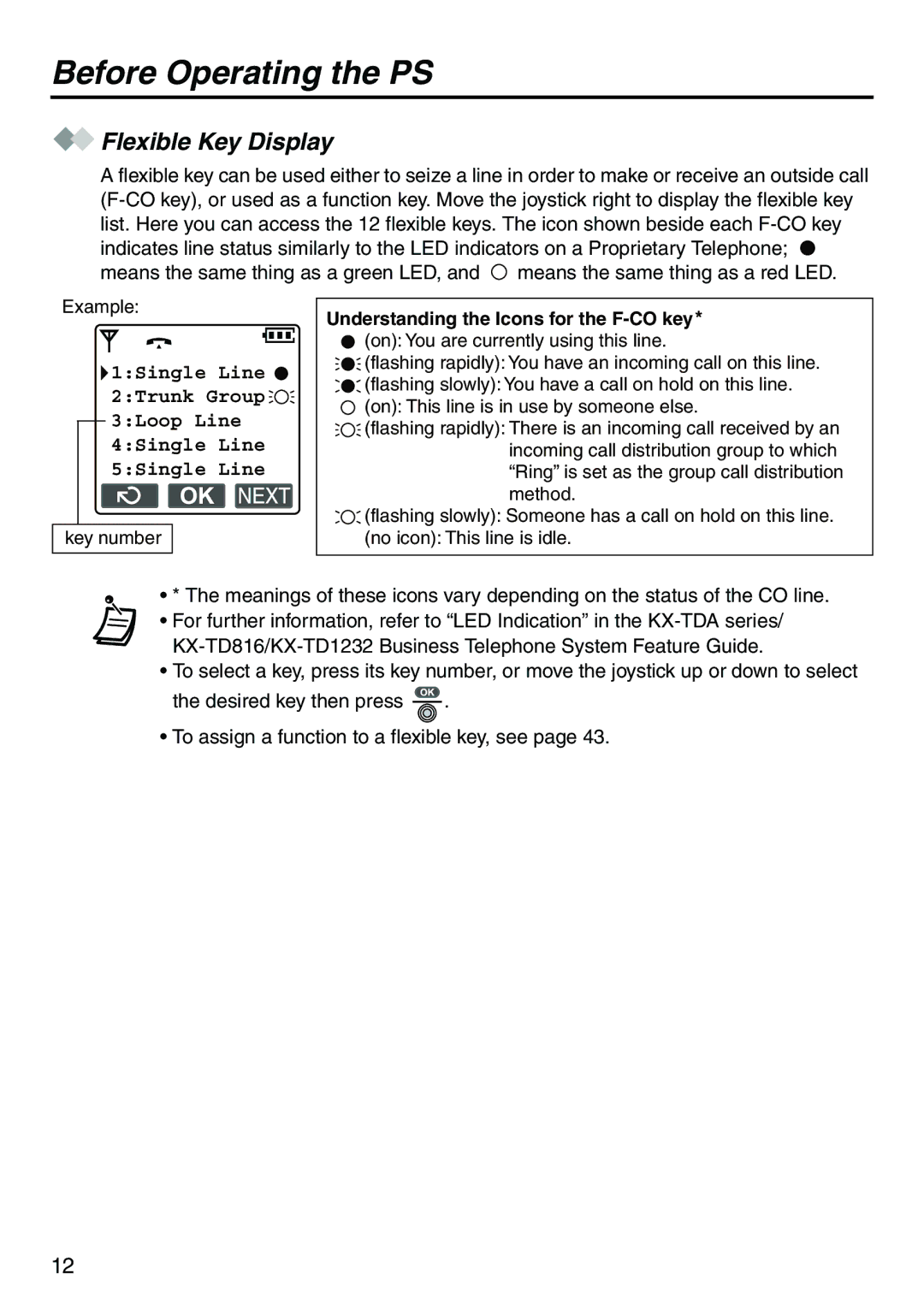 Belkin KX-TCA256 operating instructions Flexible Key Display, Understanding the Icons for the F-CO key 