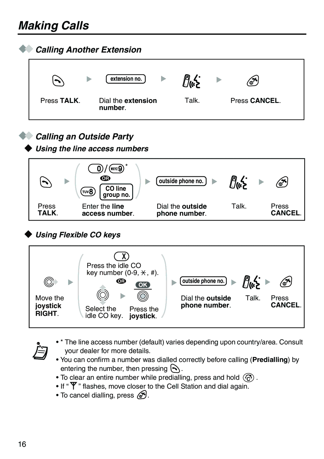 Belkin KX-TCA256 Making Calls, Calling Another Extension, Calling an Outside Party, Using the line access numbers 