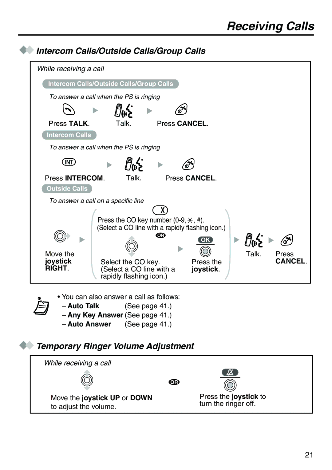 Belkin KX-TCA256 Receiving Calls, Intercom Calls/Outside Calls/Group Calls, Temporary Ringer Volume Adjustment 